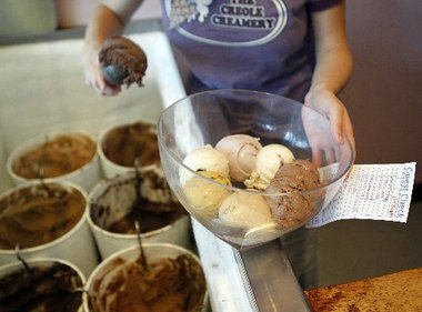 scooping ice cream on the big bowl